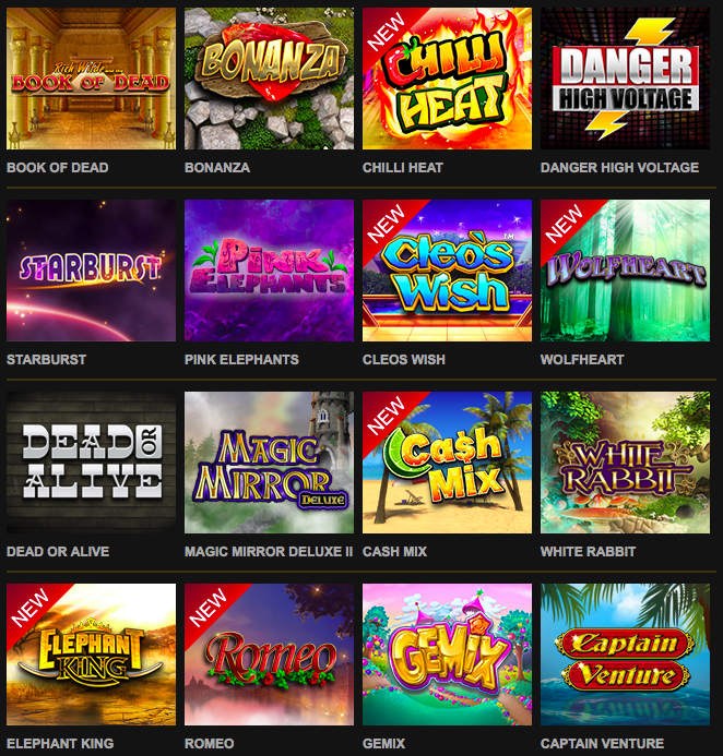 VideoSlots casino games selection