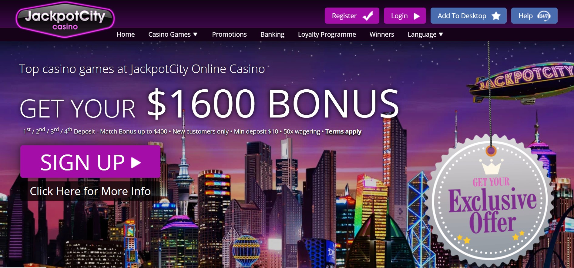 JackpotCity bonus