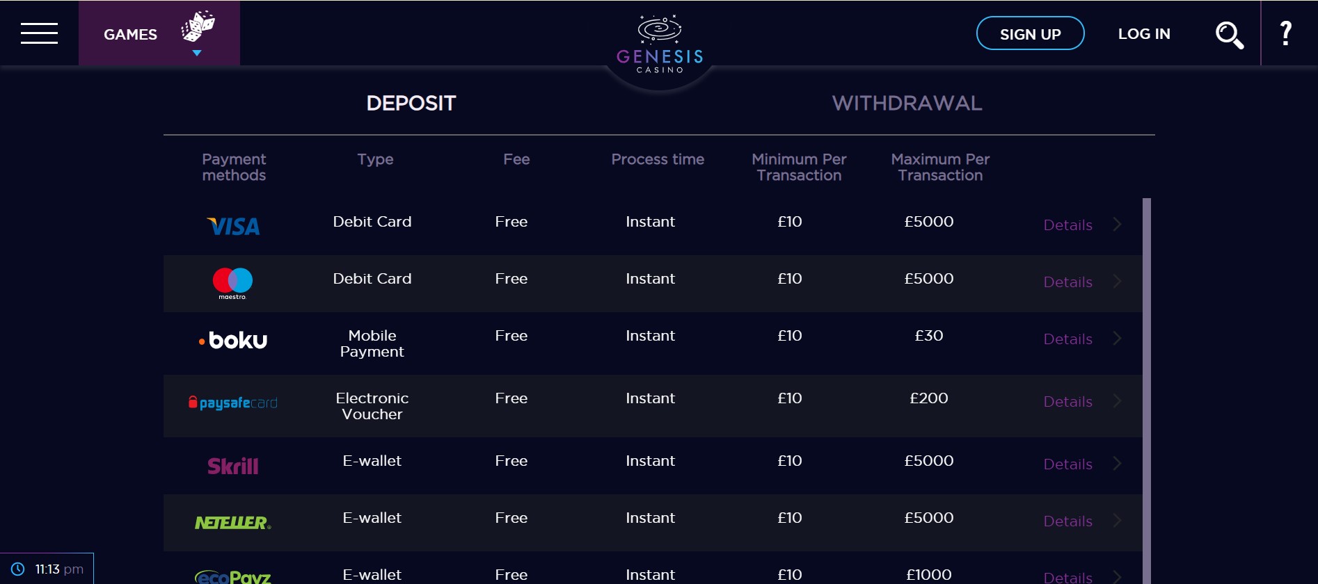 Genesis casino deposit