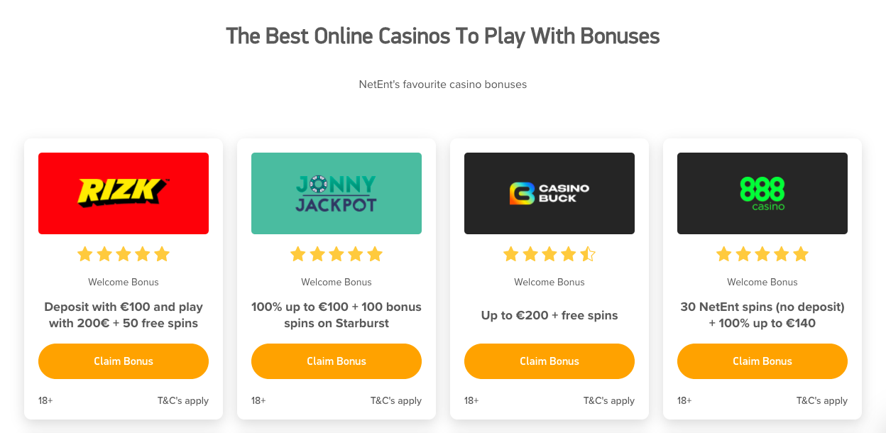 NetEnt casino bonuses 